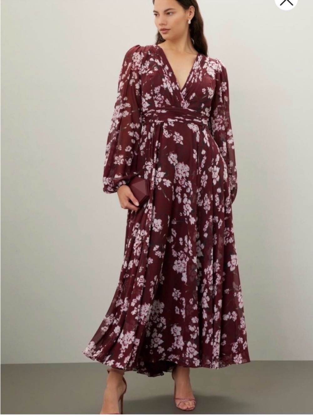 Mac Duggal Floral Chiffon Maxi
Gown Burgundy Sz 12